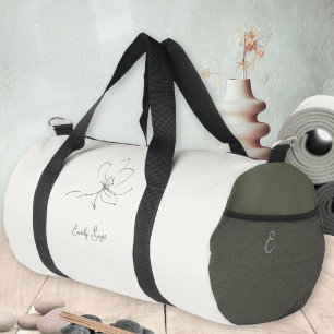 Elfenbein-Sage-Grün Florale Linienkunst Minimalist Duffle Bag