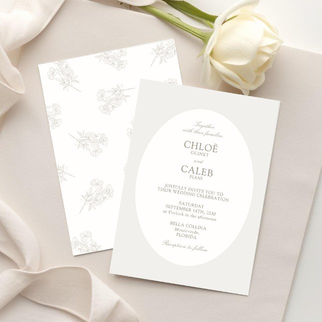 Elfenbein & Sand | Botanische ovale Hochzeit Einladung (Von Creator hochgeladen)