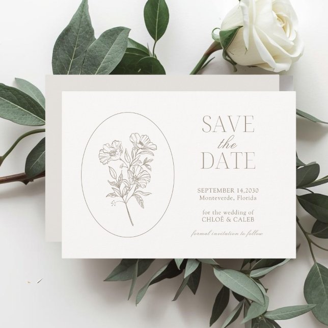 Elfenbein & Sand | Chic Hochzeit Floral Save the D Date (Von Creator hochgeladen)