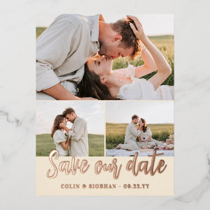 Elfenbein Schrift 3 Fotos Hochzeit Termin speicher Folie Einladungspostkarte