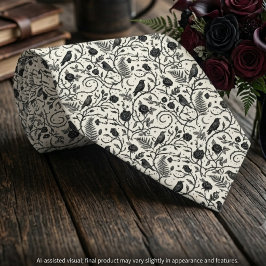 Elfenbein-Schwarze Gotische Raben-Hochzeitskleidun Krawatte