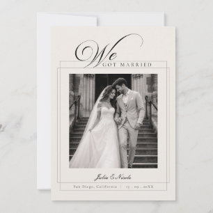 Elfenbein-Schwarze Kalligrafie-Hochzeitsankündigun Einladung
