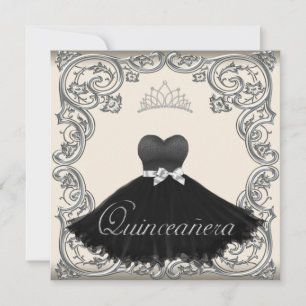 Elfenbein-Schwarze Quinceanera-Einladungen Einladung