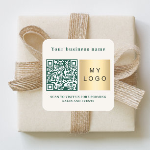 Elfenbein Smaragdgrün Logo QR-Code Geschäftsnamen Quadratischer Aufkleber