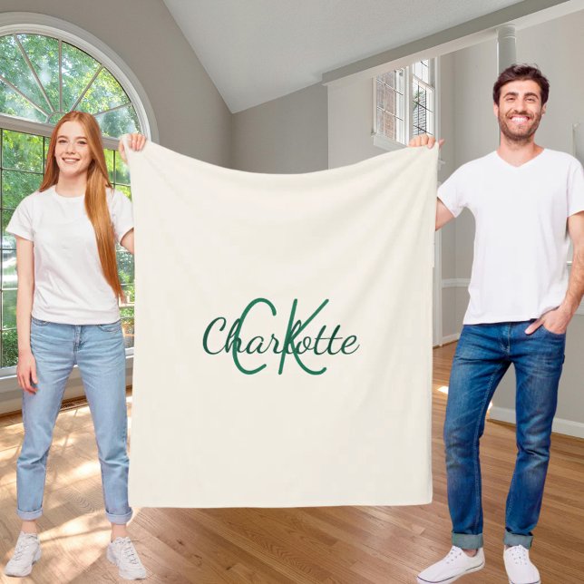 Elfenbein Smaragdgrün Monogramm Fleecedecke (Von Creator hochgeladen)
