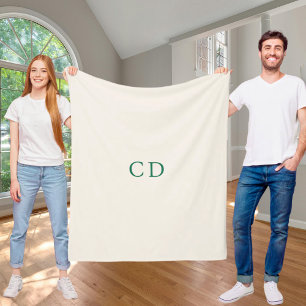 Elfenbein Smaragdgrün monogrammierte Initialen mod Fleecedecke