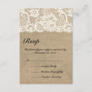 Elfenbein-Spitze und warme Leinwand-Hochzeit UAWG RSVP Karte
