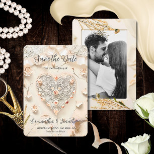 Elfenbein-Spitzen-Herz-Foto-Floral-Romantischer Fr Save The Date
