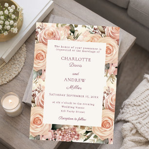 Elfenbein staubige rosa lila Blumen Hochzeit Einladung