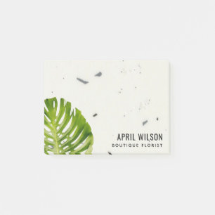 ELFENBEIN STEIN WATERCOLOR GRÜNES MONSTERA BLATT L POST-IT KLEBEZETTEL