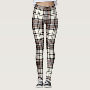 Elfenbein, Stille, Schwarzer Farbton Tartan; Karie Leggings