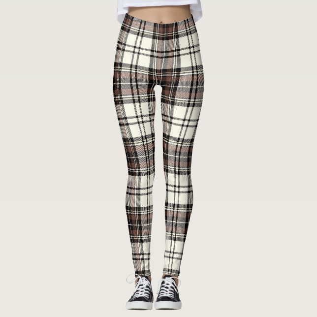 Elfenbein, Stille, Schwarzer Farbton Tartan; Karie Leggings (Vorderseite)