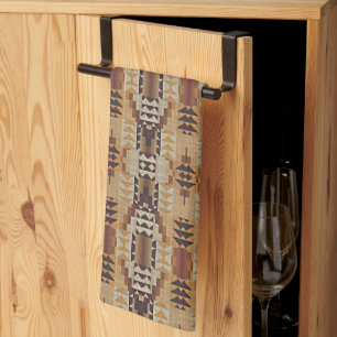 Elfenbein-Taupe-Beige-Braun-Rost-Orange-Tribal-Art Küchentuch