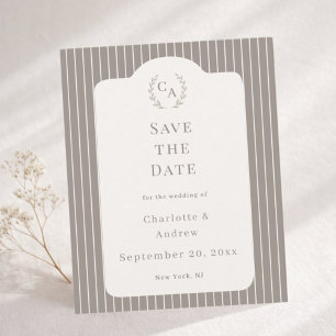 Elfenbein-Taupe-gestreifte Hochzeit - Termin vorme Flyer
