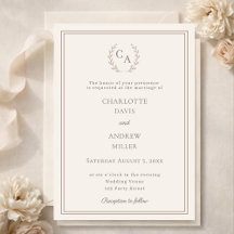 Elfenbein-Taupe-Kranz-Monogramm einfache Hochzeit