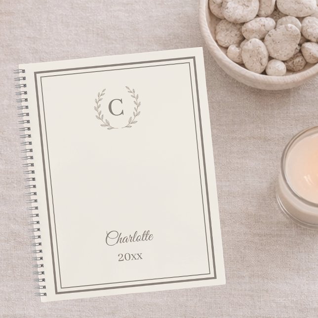 Elfenbein-Taupe Monogramm Personalisiert Stille Lu Planer (Von Creator hochgeladen)