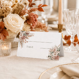 Elfenbein-Taupe-Sage-Grün-Pampas-Blumen-Boho Platzkarte