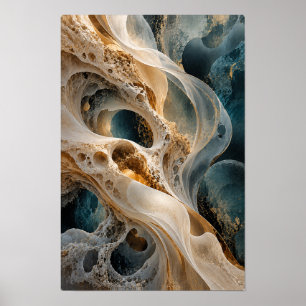 Elfenbein-Teal-Gold-organische zellulare abstrakte Poster