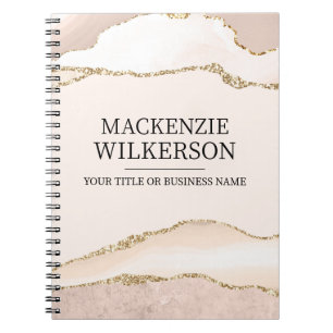 Elfenbein- und Beige-Achat mit goldenem Glitter-Ei Notizblock