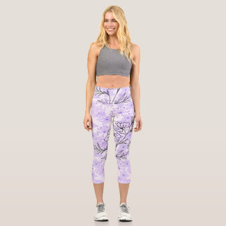 Elfenbein und Beige Florale Laune Capri Leggings