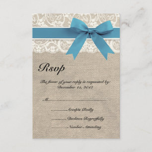 Elfenbein und blaue Spitze-und Leinwand-Blick UAWG RSVP Karte