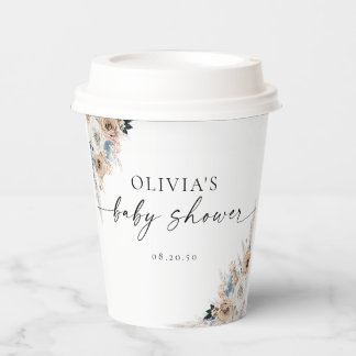 Elfenbein und Blue Boho Blütenspülung Papier-Cup Pappbecher