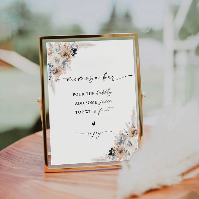 Elfenbein und Blue Boho Brautparty Mimosa Bar Sign Sockelschild (Von Creator hochgeladen)
