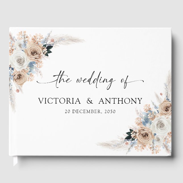 Elfenbein und Blue Boho Floral Wedding Gästebuch (Vorderseite)