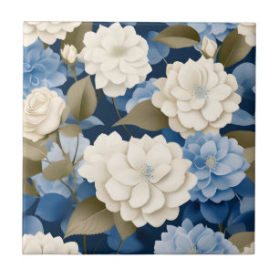 Elfenbein und Blue Hydrangea Blumenkohl Fliese