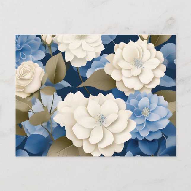 Elfenbein und Blue Hydrangea Blumenkohl Postkarte (Vorderseite)