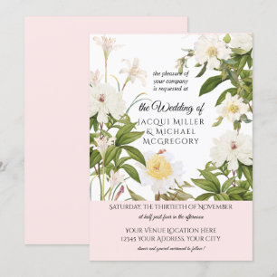 Elfenbein und Blush Vanilla Rose w Leaf Foliag Wed Einladung