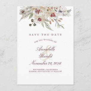 Elfenbein und Burgund Wasserfarben Floral Rettete  Save The Date