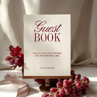 Elfenbein- und Burgunder-Gästebuch-Hochzeitstisch-