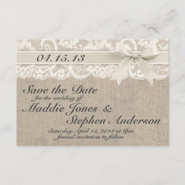 Elfenbein und Burlap Wedding retten das Datum Save The Date
