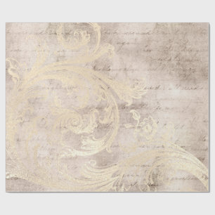 Elfenbein und Gold Grunge Damask Kalligraphie Geschenkpapier