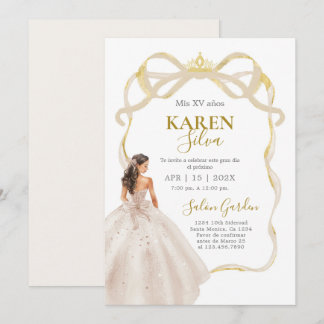 Elfenbein- und Gold-Quinceanera-Einladung Einladung