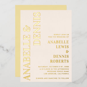 Elfenbein und Gold Retro Schriftart Minimalistisch Folieneinladung