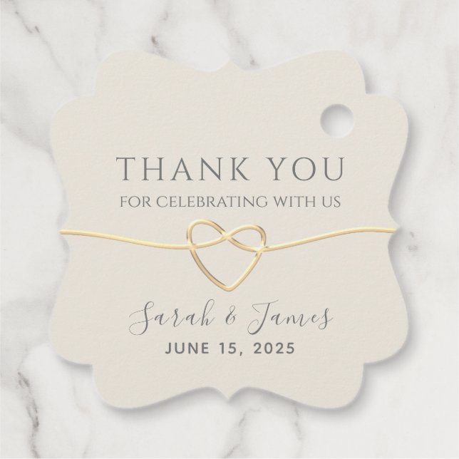 Elfenbein und Goldhochzeit Danke Geschenkanhänger (Rückseite)