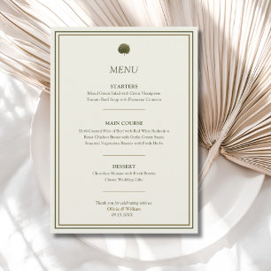 Elfenbein- und Goldpalmen-Hochzeitsmenü Menükarte