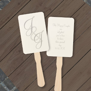 Elfenbein und Grau Monogramm Schrift Handfächer