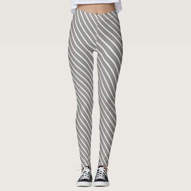 Elfenbein und graue Streifen, die man angreifen ka Leggings (Vorderseite)