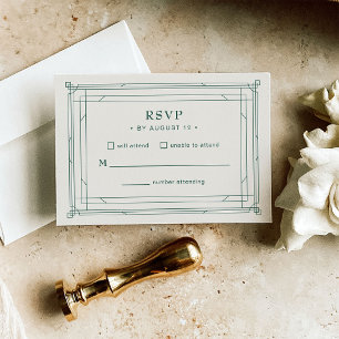 Elfenbein und Grün   Elegante Hochzeit an den Feie RSVP Karte