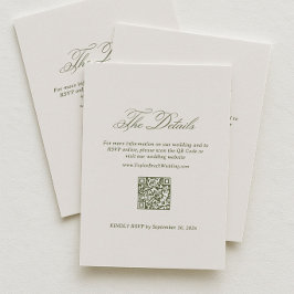 Elfenbein und grüne Hochzeitsdetails RSVP QR-Code Begleitkarte