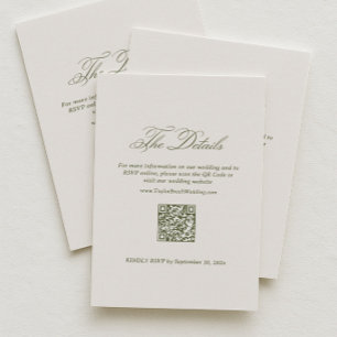Elfenbein und grüne Hochzeitsdetails RSVP QR-Code Begleitkarte