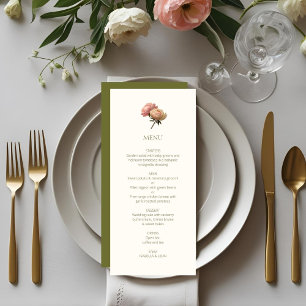 Elfenbein und Olivenöl Chic Floral Rose Wedding Menükarte