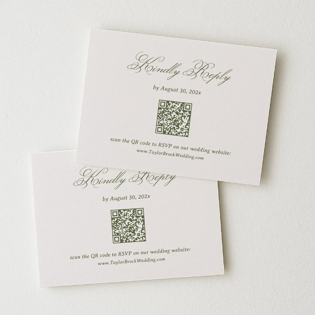 Elfenbein und Olivgrün Hochzeit RSVP Qr Code Begleitkarte (Von Creator hochgeladen)