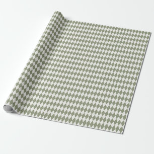 Elfenbein- und Olivgrüne Harlekin-Diamanten Geschenkpapier