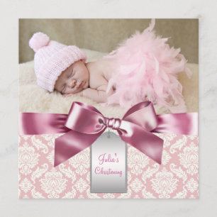 Elfenbein und rosa Damaske Baby Girl Foto Christen Einladung