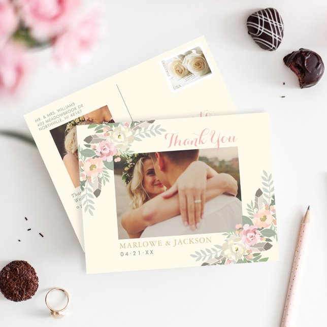 Elfenbein und Rosa Floral Boho Wedding Foto Vielen Postkarte (Von Creator hochgeladen)