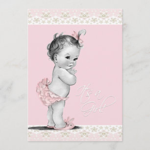Elfenbein und rosa Vintage-Baby-Mädchen-Party Einladung
